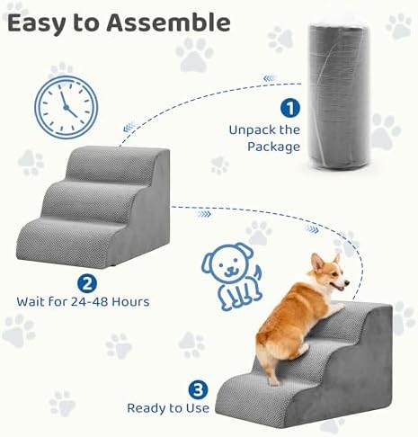 DUMOS Dog Stairs for Small Dogs and Cats, 3-Step Curved Pet Dog Steps, Grey - Image 6