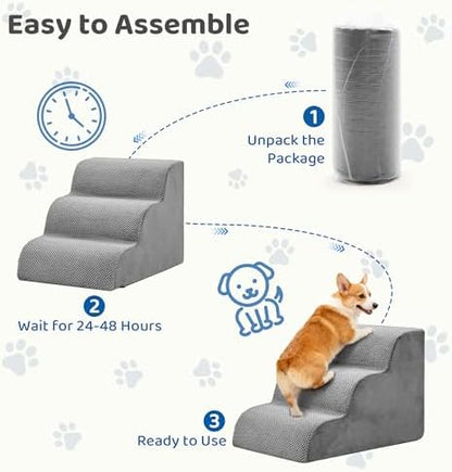 DUMOS Dog Stairs for Small Dogs and Cats, 3-Step Curved Pet Dog Steps, Grey - Image 6
