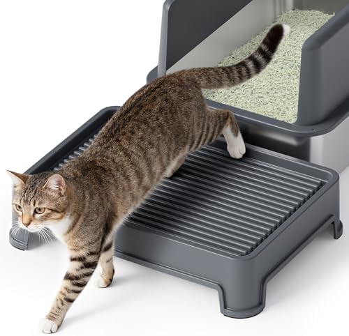 Booche Cat Ramp for Litter Box Elevated Litter Ramp for Cat Litter Boxes, Washable Easy Cleaning Steps with Filter Functions Suitable for Small & Elderly Cats(14"x10"x2.5") by Unknown