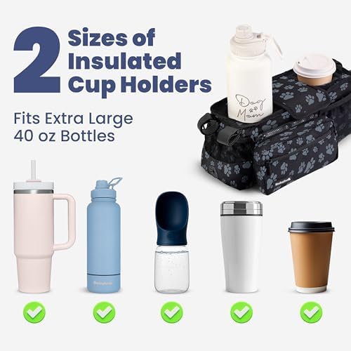 Dog Stroller Caddy Organizer with 2 Insulated Cup Holders & Treat Pocket - Image 6