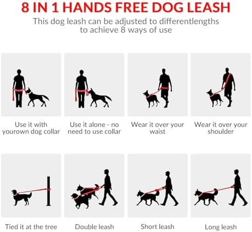 8.2ft Hands Free Dog Leash,Versatile Waist & Crossbody Lead for Medium Dogs,Waterproof & Adjustable for Running Jogging Walking, 360° Swivel Metal Buckle (Red) - Image 5