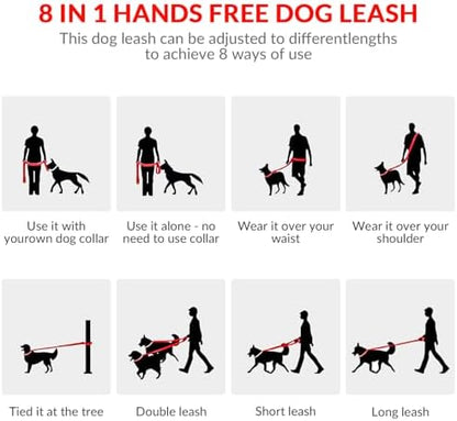 8.2ft Hands Free Dog Leash,Versatile Waist & Crossbody Lead for Medium Dogs,Waterproof & Adjustable for Running Jogging Walking, 360° Swivel Metal Buckle (Red) - Image 5
