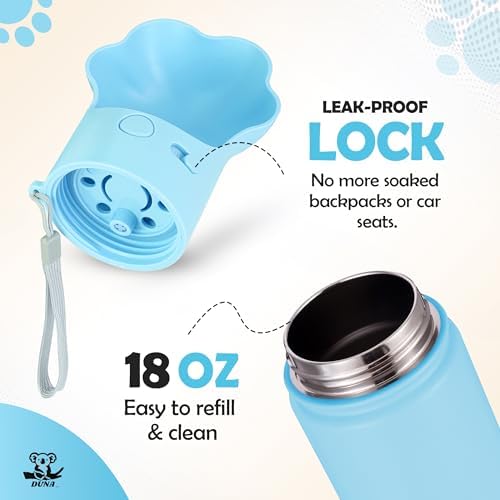 Gulp by Duna 18oz Dog Travel Water Bottle with Paw-Shaped Bowl – Insulated Stainless Steel, Leakproof & Portable with Carry Strap – Outdoor Walking, Hiking & Pet Hydration On-The-Go – Blue - Image 3