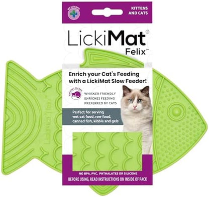 LickiMat Felix, Fish-Shaped Cat Slow Feeders Lick Mat, Boredom Anxiety Reducer; Perfect for Food, Treats, Yogurt, or Peanut Butter. Fun Alternative to a Slow Feed Cat Bowl or Dish, Green by LICKIMAT