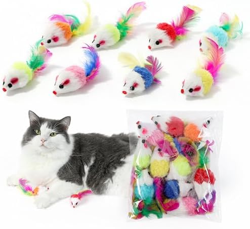 Cat Toys, 6 Pack Furry Rattle Mouse Toy Interactive Cat Toy with Feather Tail, 6 Assorted Faux Fur Kitten Toy 5.5” Realistic Size Mini Mice Cat Toy for Bored Indoor Adult Cat - Image 5