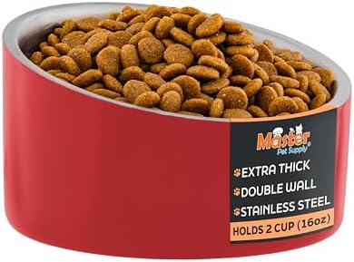 Master Pet Supply Stainless Steel Slanted Dog Cat Food Bowl 16 oz Crimson by MasterPetSupply