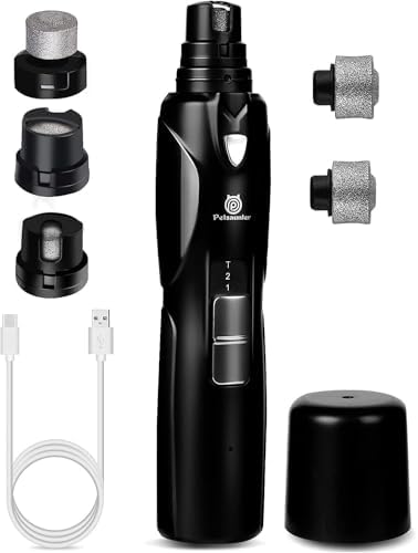 Petsaunter Dog Nail Grinder, 3 Grinding Heads, 2-Speed, LED Light, Touch-Switch, TypeC, Quiet, Low-Vibration, Dog Nail Trimmers for Large, Medium, Small Dogs & Cats with Hard/Thick Nails (U-Black) by PetsaunterOfficial