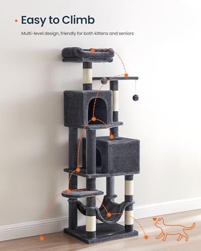 SONGMICS HOME Cat Tree for Indoor Cats, Multi-Level Cat Tower with Sisal Scratching Posts, Hammock and Condo, Dark Gray - Image 3