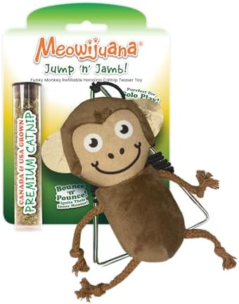 Meowijuana Jump 'n' Jamb Door Hanging Monkey Cat Toy | Refillable Plush by Meowijuana