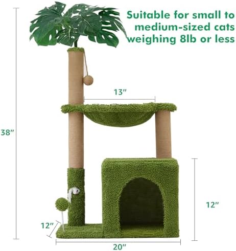 Woochpet 37" Cat Tree Tower for Indoor Cats 2-in-1 Multi-Functional Cat Cando Comfort with Premium Sisal Scratching Post Large Hammock for Kitty or Small Cats (Green-1, 96 * 49 * 30) - Image 2