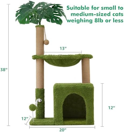Woochpet 37" Cat Tree Tower for Indoor Cats 2-in-1 Multi-Functional Cat Cando Comfort with Premium Sisal Scratching Post Large Hammock for Kitty or Small Cats (Green-1, 96 * 49 * 30) - Image 2
