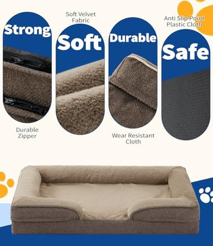 Made4pet Dog Bed Orthopedic Dog Sofa for Large Dogs,Supportive Foam Pet Cushions Bed with Washable Removable Cover, Egg-Crate Foam, Waterproof Lining Bottom, Brown, 24 * 18 * 6 Inch - Image 7