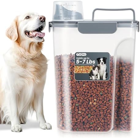 Dog Cat Food Storage Container with Cup (Dark Gray, 5L) by ODOMU