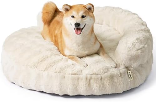 EHEYCIGA Soft Dog Couch Bed for Large Dog, Fluffy Medium Dog Bed with Removable Washable Cover, Bolster Pet Sofa, Waterproof and Non-Slip, 36" x 36"x 9", Cream by EHEYCIGA