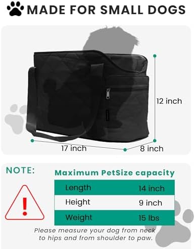 Lightweight Dog Purse Carrier for Small Dogs up to 15 lbs, Dog Tote Bag Puppy Carrier, Soft Plush Interior, Safety Leash Clip, 4 Side Pockets Dog Carrier Bag for Travel & Walking, Black - Image 3