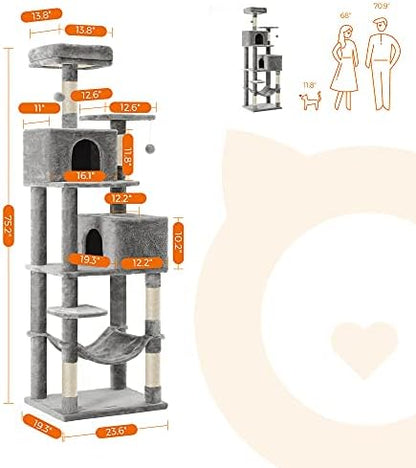 Feandrea Cat Tree, 73.2-Inch Cat Tower, Multi-Level Condo, Light Gray - Image 6