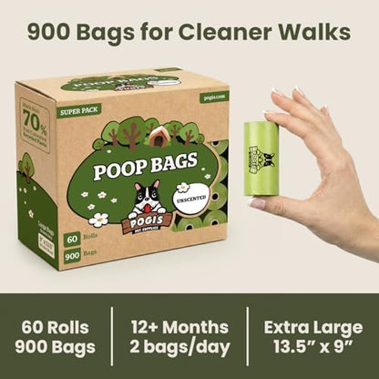 Pogi’s Dog Poop Bags – Leak-Proof & Extra Thick Pet Waste Bags (Unscented, 60 Rolls, 900-Count) - Image 6