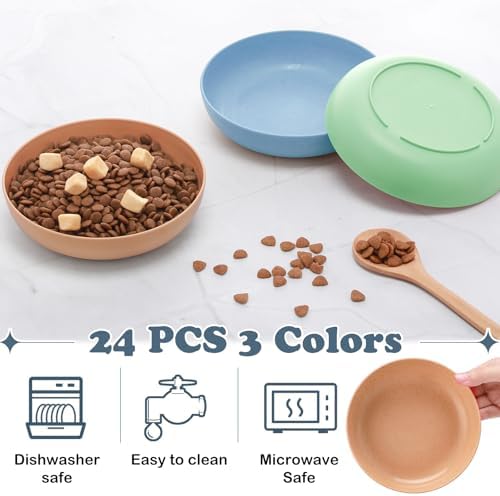 Tioncy 24 Pcs Cat Food Bowl 5.5'' Fatigue Relief Shallow Cat Food Dish Wide and Small Pet Wet Plate Wide Stray Wet Feeding Bowl for Ferrets Feral Short Legged Kitten, Wheat Straw(Three Color,Classic) - Image 3