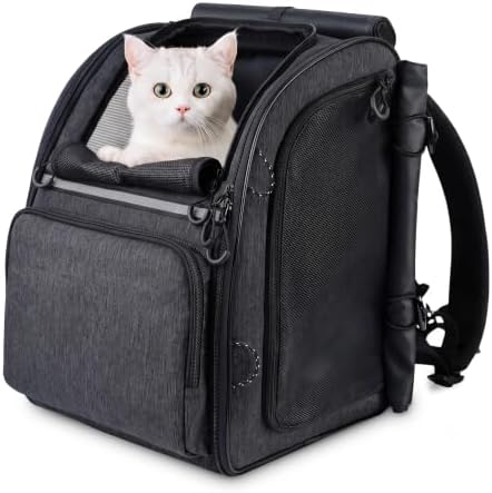 Premium Dog & Cat Carrier Backpack for Travel, Hiking & Vet Visits - Solid Durable Pet Backpack with Breathable Mesh, Safety Strap, Anti-Anxiety Curtain & Storage Pockets (Dark Gray) by Unknown