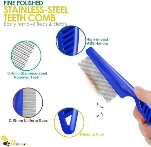 4 Pack Dog Grooming Comb, Pet Flea Lice Combs, Stainless Steel Cat Combs with Rounded Teeth, Double Sided Professional Pet Tear Stain Remover, Dematting Tool for Small, Medium & Large Pets - Image 3