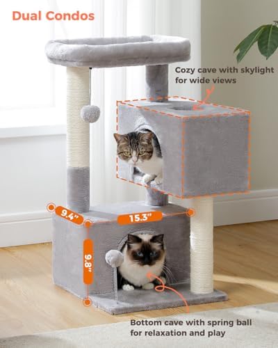 Small Cat Tree for Kittens, 32 in Cat Tower with 2 Cozy Condos - Image 4