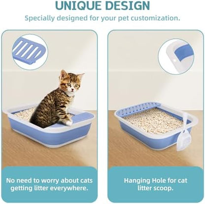 Collapsible Kitten Litter Box with Scoop and Litter Bag, Blue - Image 5