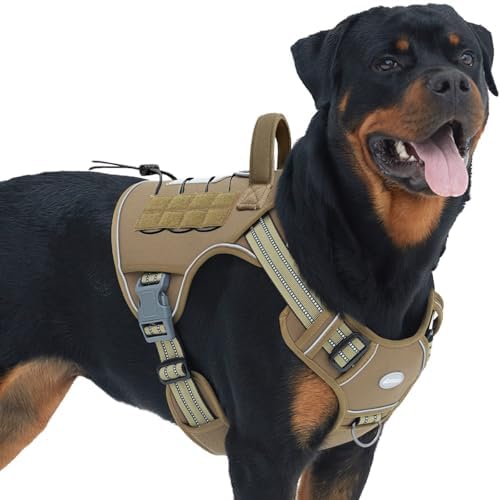 Auroth Tactical Dog Harness for Large Dogs No Pull Adjustable Pet Harness Reflective K9 Working Training Easy Control Pet Vest Military Service Dog Harnesses Army Yellow L by AurothPets