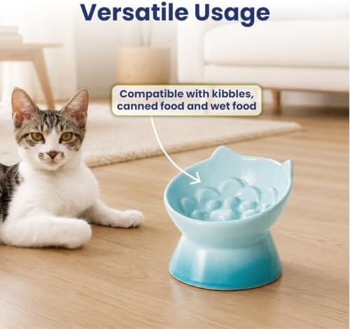 PawsPik Lynx Ceramic Raised Slow Dog & Cat Elevated Food Bowl, Arctic Ombre - Image 4