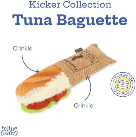 P.L.A.Y. Cute Cat Toys - Feline Frenzy Interactive Kicker Toy, Sandwich Food Themed Catnip Filled Toy, Great for Adult Cats and Kittens - Double Stitched, Recycled Materials, Crinkles (Tuna Baguette) - Image 2