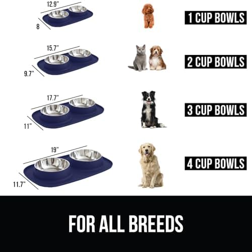GORILLA GRIP Dog Bowl Set with Feeding Mat, 304 Stainless Steel, 1 Cup Navy - Image 3