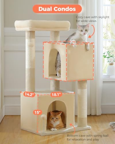 XL Cat Tree 44" Cat Tower for Large Cats 20 lbs, 2 Spacious Caves - Image 5