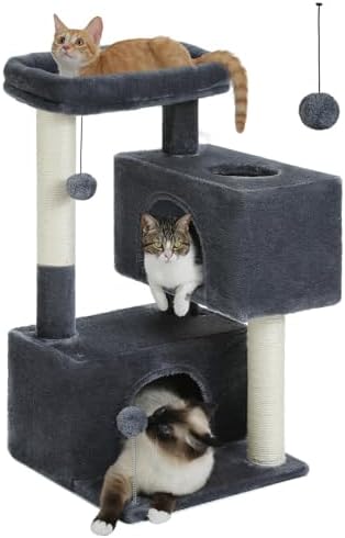 Small Cat Tree for Kittens, 32 in Cat Tower with 2 Cozy Condos by UYMI