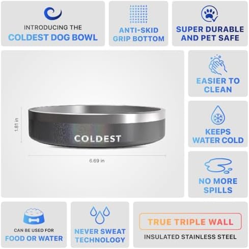 Coldest Dog Bowl - Anti Rust Metal, Non Slip, 3 Layers Insulated Stainless Steel Dog Bowls - Spill Proof & Heavy Duty - Water Bowl for Dogs, Cats & Pets, Dish Washer Safe (21 oz, Stardust Glitter) - Image 5
