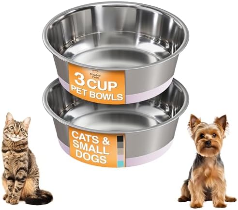 Neater Pet Brands Stainless Steel Dog Bowls with Non-Slip Rubber Bottom – 3 Cup (24 oz), Pink - Set of 2 Heavy Duty Metal Dog Bowls, Dishwasher Safe, Food or Water Bowl, Ideal for Small to Medium Dogs by NeaterPetBrands
