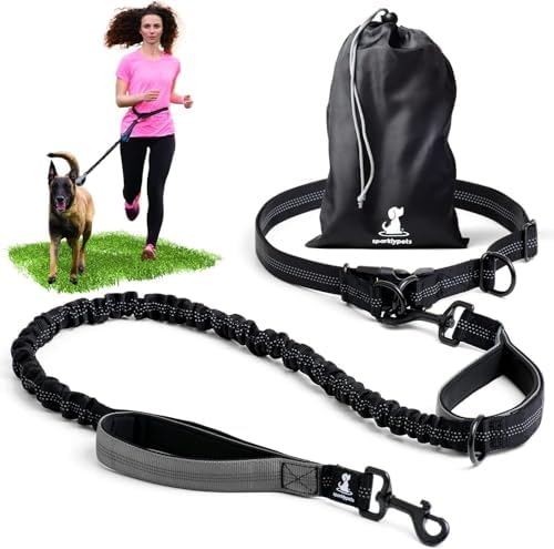 SparklyPets - Hands Free Dog Leash with Reflective Stitches - Waist Leash for Dog Walking, Hiking, Training, Jogging, Canicross, Running - for Medium & Large Breeds by SparklyPets