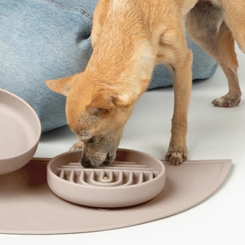 Slow Feeder Dog Bowl - Silicone Dog Bowl, Small, 6" x 1.25" - Tan - Image 4