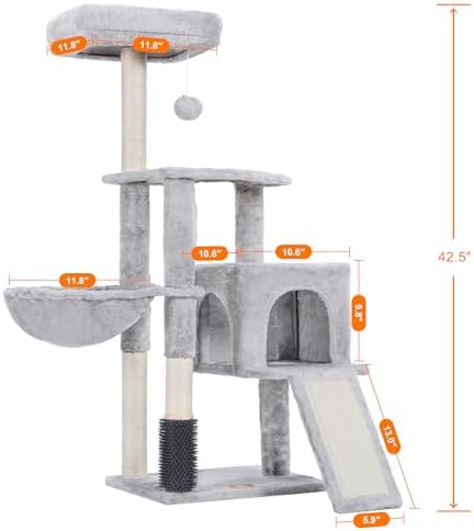 Heybly Cat Tree with Cat Self Groomer Brush, 42.5 inch HCT005SW - Image 3