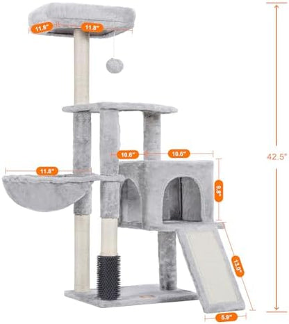 Heybly Cat Tree with Cat Self Groomer Brush, 42.5 inch HCT005SW - Image 3