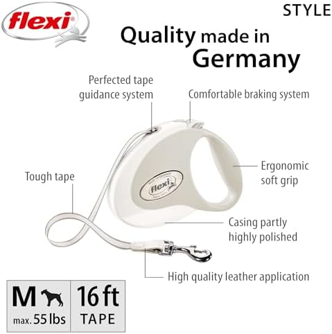 FLEXI® Style Tape Retractable Dog Leash, Medium, 16 ft - White/Grey - Image 2
