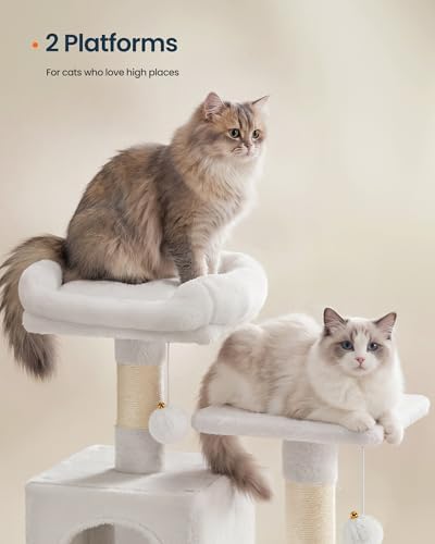 SONGMICS HOME Cat Tree for Indoor Cats, Multi-Level Cat Tower with Sisal Scratching Posts, Hammock and Condo, White - Image 3