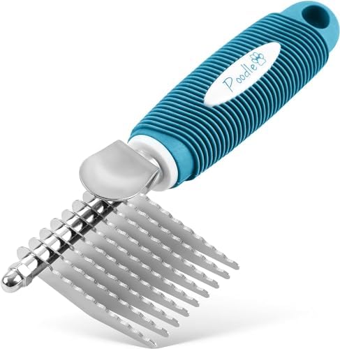 Poodle Pet Bundle - Dematting Fur Rake Comb Brush Tool with Steel Safety Blades and Detangling Pet Comb with Long and Short Stainless Steel Teeth for Detangling Matted or Knotted Undercoat Hair (Blue) - Image 2