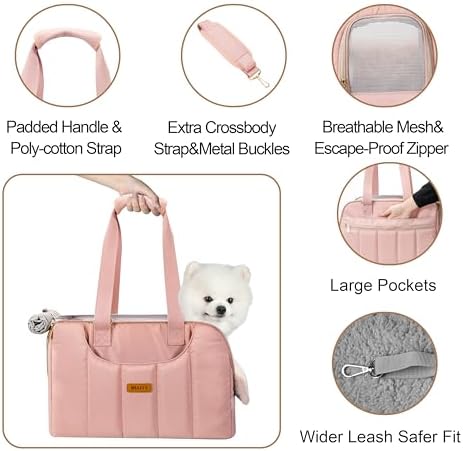 Dog Purse Carrier for Small Dogs Cats Rabbits Up to 12lbs, Lightweight Pet Sling Carriers with Crossbody Strap, Portable Puppy Soft Sided Tote Bag Carrier for Vet,Hiking,Travel Pink - Image 3