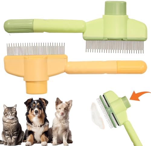Cat Deshedding Comb, 2 Pcs Pet Hair Removal Tools for Cat/Dog with Two Layered Teeth, Portable Shedding & Grooming Supplies with Release Button for Long/Short Hair Indoor Cats, Kitten Brush by Unknown
