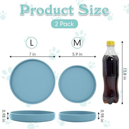 Silicone Dog Bowl Shallow Cat Food Bowls 7" Wide Puppy Plates Whisker Fatigue Pet Feeding Dishes for Dry Food and Wet Food Indoor (Round Blue) - Image 2
