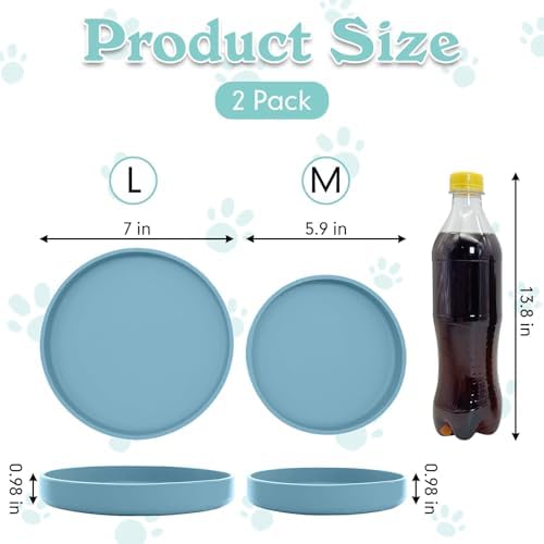 Silicone Dog Bowl Shallow Cat Food Bowls 7" Wide Puppy Plates Whisker Fatigue Pet Feeding Dishes for Dry Food and Wet Food Indoor (Round Blue) - Image 2