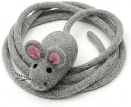 Glaciart One XXL Felt Mouse Cat Toy – 6” Body + 98” Tail – Large Cat Enrichment Toy – 100% Natural Wool with Catnip – Interactive Teaser for Big Cats – Safe Non-AZO Dyes by GlaciartOne