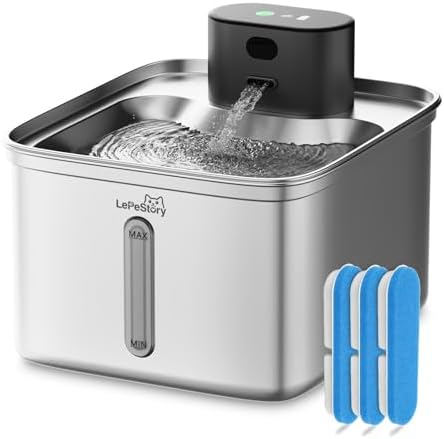 Cordless Cat Water Fountain Stainless Steel Motion Sensor 3.5L by Unknown
