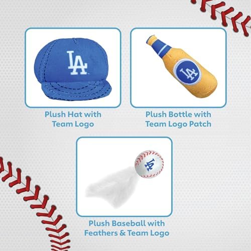 BEST PLUSH CAT TOY MLB LOS ANGELES DODGERS Complete Set of 3 piece Cat Toys filled with Fresh Catnip. Inc: 1 Baseball Cap Cat Toy, 1 Baseball Cat Toy with Feathers & 1 Beer Bottle. Beautiful Team LOGO - Image 6