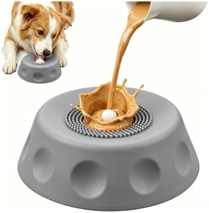 Dog Licking Bowl with Rolling Ball, Food Grade Silicone Slow Feeder, Anti-Slip Anxiety Relief Interactive Bowl for Dogs & Cats（Gray） by Futisma