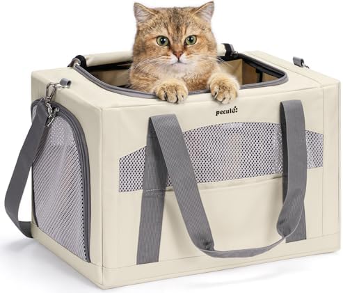 Pecute Cat Carrier Stable, Pet Carrier with Privacy Partition,Beige by pecute